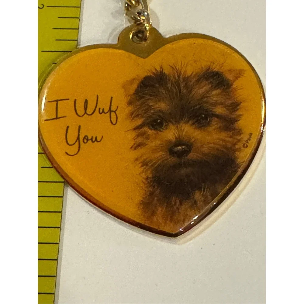 Paula I Wuf You Heart Keychain Gold Tone Terrier Dog Puppy Vintage Style